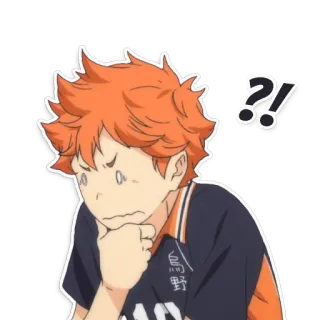 🤔 1844d5e1 Hinata Shoyo Haikyuu!! 动漫, 男孩, 困惑, 排球, 问题 telegram sticker