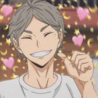 💜 48a3e50e Sugawara Koushi Haikyuu!! anime, smiling, hearts, cute, character, Sugawara, Koushi, Haikyuu telegram sticker
