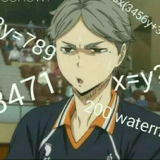 🧐 5d0aded1 3y=789
3471
x=y?
200 waterr math, equations, anime, confused telegram sticker