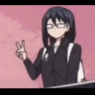 ✌️ 6b9478f7 アニメ, キャラクター, ピースサイン, メガネ, 漫画 telegram sticker