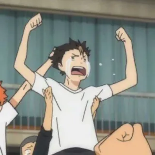 ๐ญ 36e1fb56 Nishinoya Yuu Haikyuu!! anime, character, crying, joy, celebration telegram sticker
