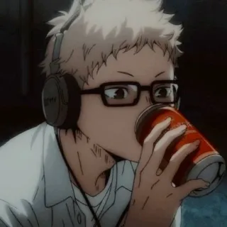 ๐ญ 4d47a2e4 Kei Tsukishima Haikyuu!! anime, kei tsukishima, haikyuu, drinking, glasses, headphones telegram sticker