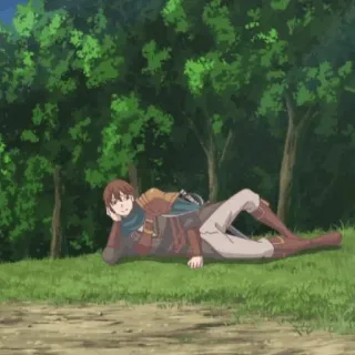 😏 76af5353 anime, descanso, espada, floresta, grama telegram sticker