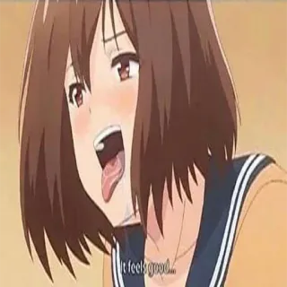 💦 872535ba It feels good... 动漫, 卡通, 女孩, 嘴, 舌头, 文字, 表情 telegram sticker