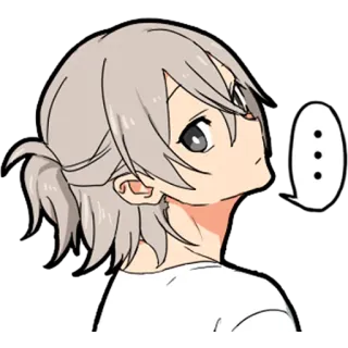 😑 62a9b4b2 ... Anime, Personage, Grijs haar, Paardenstaart, Denken, Stippen, Cartoon telegram sticker