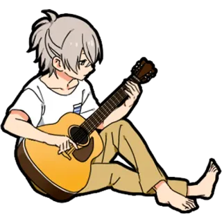 🎸 f789191e Anime, Jongen, Gitaar, Muziek, Zittend, Spelen, Akoestische gitaar telegram sticker