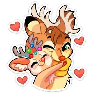 🤗 a7f438ce cervo, desenho animado, fofo, natal, coração, amor, abraço, amizade whatsapp sticker