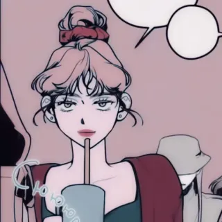 🪡 24319941 сю wanita, minum, rambut, kartun, merah muda, orang telegram sticker