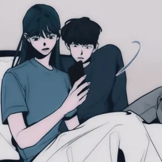 🐇 6c5db7a2 pasangan, tempat tidur, telepon, anime, kartun, gambar telegram sticker