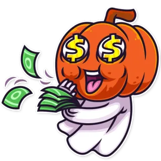 🤑 24c35f3e 钱, 南瓜, 鬼, 万圣节, 卡通, 美元符号, 财富 telegram sticker