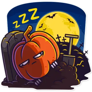😴 2a1b63e4 ZZZ 万圣节, 南瓜, 睡觉, 墓碑, 夜晚, 月亮, 恐怖, 坟墓 telegram sticker