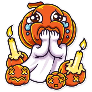😭 58d4327d 南瓜, 万圣节, 可爱, 伤心, 哭泣, 蜡烛, 幽灵, 可怕 telegram sticker