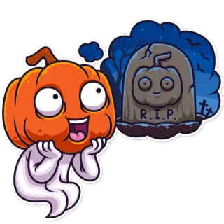💭 a7a7c9e6 R.I.P. 万圣节, 南瓜, 幽灵, 墓碑, 坟墓, 安息, 卡通 telegram sticker