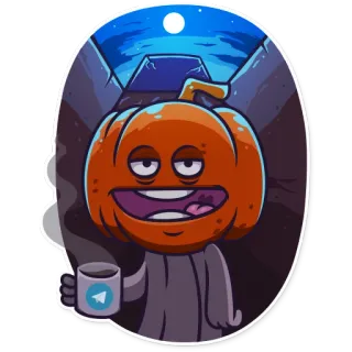 ☕ eb9c5678 南瓜, 困, 万圣节, 疲惫, 卡通, 咖啡 telegram sticker
