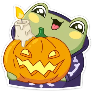 🎃 31a2e418 kikker, halloween, pompoen, kaars, kawaii, skelet, schattig, sticker telegram sticker