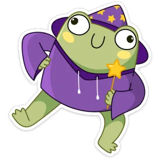 🤪 69c2ce55 kikker, tovenaar, magie, cartoon, schattig, ster, fantasievol telegram sticker
