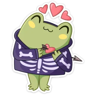 🥰 d7bf16d7 kikker, hart, liefde, skelet, pijl, schattig, kawaii, cartoon telegram sticker