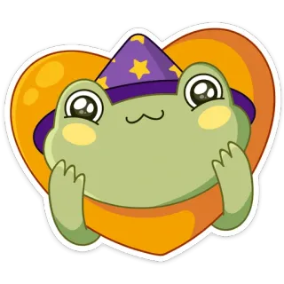 😍 eace5ca6 kikker, tovenaar, schattig, cartoon, hart, magie, dier telegram sticker