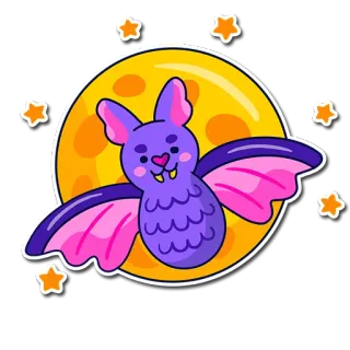 🦇 7a961cd8 chauve-souris, lune, étoiles, dessin animé, animal, volant, nuit, mignon telegram sticker