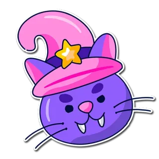 😼 8761b478 chat, sorcière, chapeau, étoile, mignon, kawaii, animal, halloween, effrayant telegram sticker