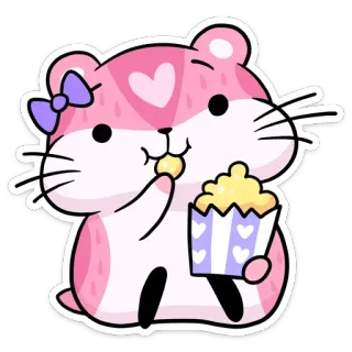 🍿 3a1d5ba1 chuột hamster, bắp rang bơ, dễ thương, động vật, nhãn dán, hồng, nơ telegram sticker