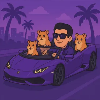 🚘 1633384c Kartun, Pria, Hamster, Mobil, Mewah, Menyetir, Ungu, Kacamata hitam telegram sticker