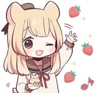 🍓 36b63e73 카와이, 애니메이션, 만화, 귀여운, 곰, 소녀, 딸기, 치비 telegram sticker