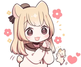 😄 e5978e80 애니메이션, 귀여운, 카와이, 소녀, 곰, 꽃, 하트 telegram sticker