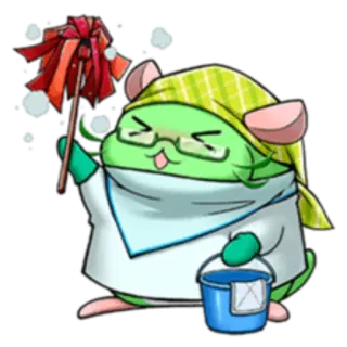 😌 7290caee kreskówka, sprzątanie, chomik, mop, wiaderko, słodki telegram sticker