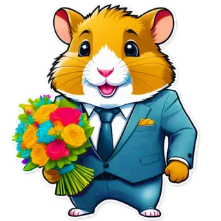 💐 7d765e1c แฮมสเตอร์, ช่อดอกไม้, สูท, ดอกไม้, การ์ตูน, สัตว์ telegram sticker