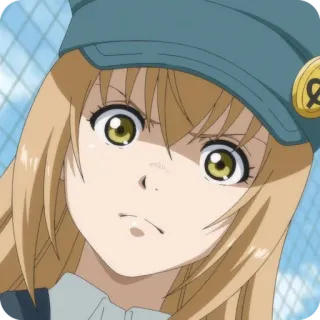 🙂 463634a8 anime, personnage, fille, blonde, sérieuse, casquette whatsapp sticker