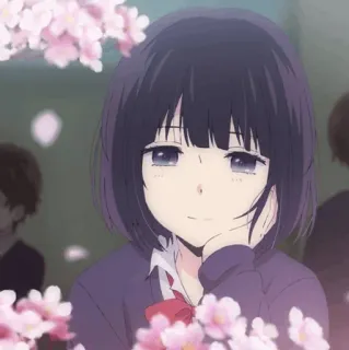 🖇 21594b08 Аниме, Девушка, Школьная форма, Цветы сакуры, Портрет telegram sticker