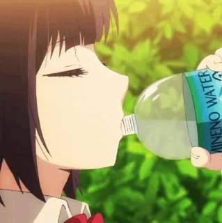 🖇 7c216f5b AMINO WATER аниме, бутылка для воды, девушка, пьет, амино, напиток telegram sticker