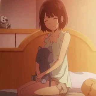 🖇 e3f39b9f Аниме, Девушка, Спальня, Милый, Плюшевый кот, Пижама, Каваий telegram sticker
