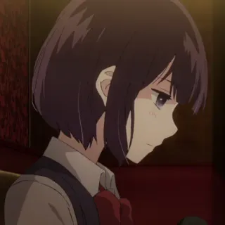 🎐 5f369ae5 อนิเมะ, ผู้หญิง, ผมสีน้ำตาลเข้ม, เศร้า, ครุ่นคิด, ตัวละคร telegram sticker