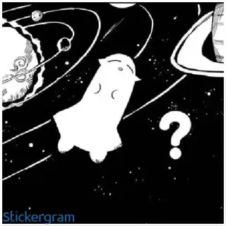 😡 b1de23c2 space, cartoon, question mark, planet, black and white, cute whatsapp sticker