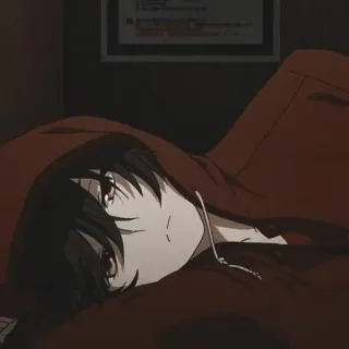 🖇 981d4fd5 Аниме, Толстовка, Персонаж, В помещении, Лежа telegram sticker