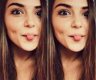 😜 9d18045c 女人, 舌头, 脸, 黑发, 肖像 telegram sticker