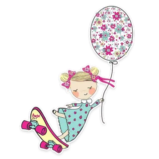 😊 0fbdb1bd BebeBoutik dziewczyna, balon, deskorolka, słodki, ilustracja, naklejka telegram sticker