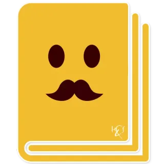 📔 7e5ba4b4 책, 콧수염, 노란색, 스티커, 독서 telegram sticker