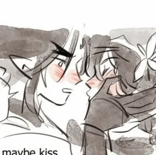 ☁️ 849587f5 maybe kiss поцелуй, романтика, мультфильм, любовь, эскиз, рисунок, пара telegram sticker