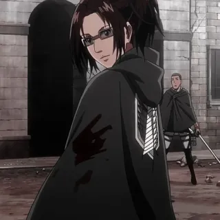 🌻 110a71f7 Hange Zoë Attack on Titan Anime, L'attacco dei giganti, Hange, Soldato, Sangue, Corpo di Ricerca telegram sticker