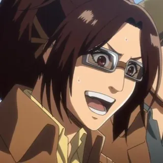 🌻 53f480f1 Hange Zoe Attack on Titan Anime, Manga, Hange Zoe, L'Attacco dei Giganti, Personaggio, Occhiali, Sorridendo telegram sticker