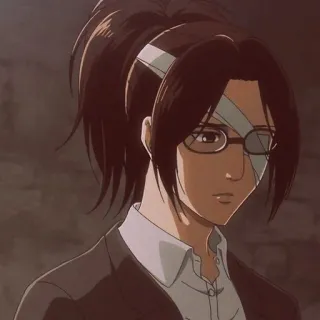 🌻 dee555ef Hange Zoe Attack on Titan Anime, Personaggio, Benda sull'occhio, Occhiali, Capelli castani telegram sticker