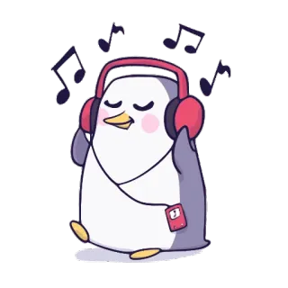 🐧 997981e3 пингвин, музыка, наушники, милый, животное, мультфильм, слушает, весело telegram sticker