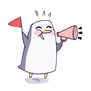 🐧 d38aa412 пингвин, мегафон, флаг, мультфильм, милый, животное, говорящий telegram sticker