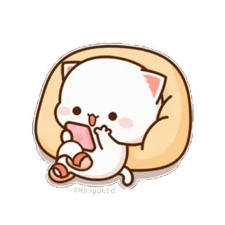 😌 44875289 cat, peach, cute, animal, kawaii, cartoon, playing, relaxing telegram sticker