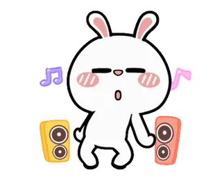 💃 c3ed306d coelho, música, caixas de som, fofo, desenho animado telegram sticker