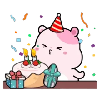 🥳 fff7332d hamster, birthday, cute, celebration, cake, presents, party telegram sticker
