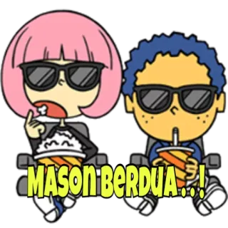 👩 03f568b5 MASON BERDUA...! dibujos animados, personajes, gafas de sol, película, sentado, bebida telegram sticker